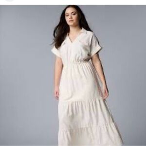 Simply Vera Women's Cream Maxi Shirt Dress
